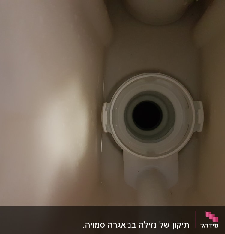 תמונה של פנים מיכל אסלה עם צינור וניקוז